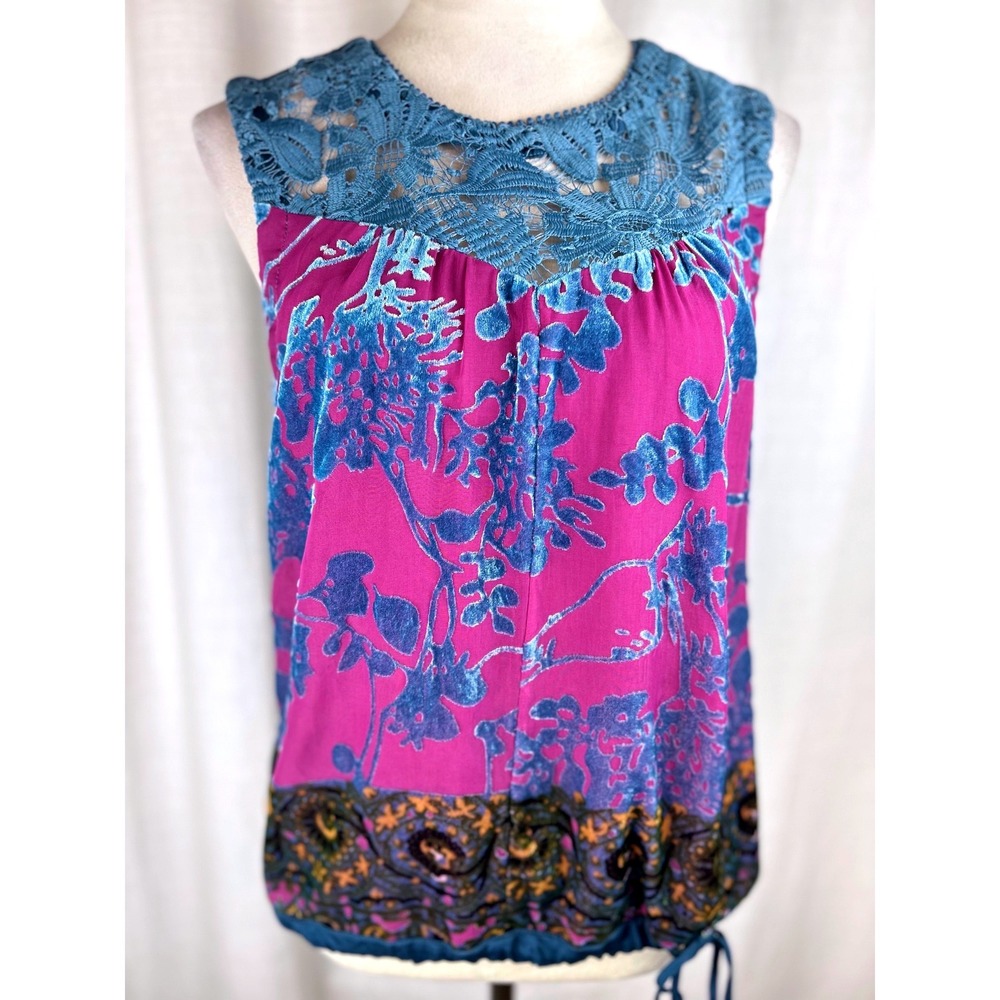 Anthropologie Women's‎ Tiny Mika Velvet Burnout Lace Sleeveless Shirt Top SZ Med
